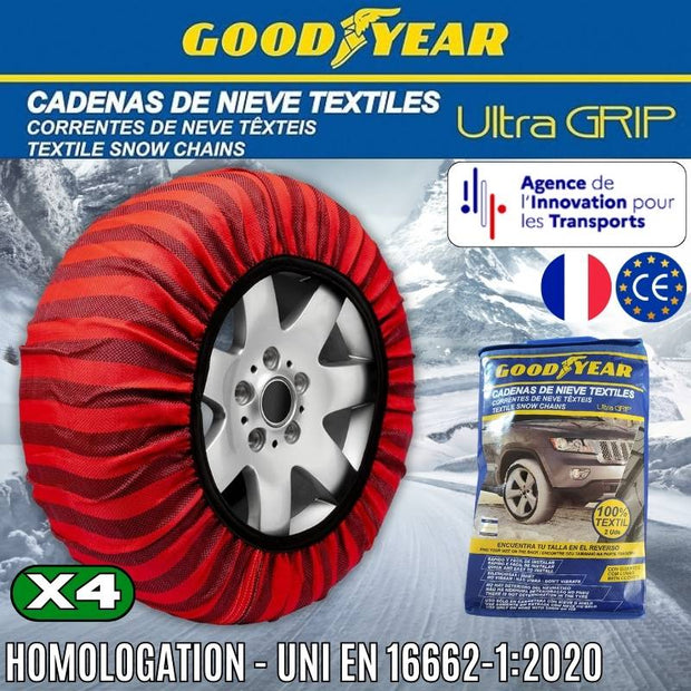Goodyear Jeu de 4 Chaînes à Neige en Textile pour Voitures Ultra GRIP (Taille de S à XL - Pour jantes de 14 à 22)